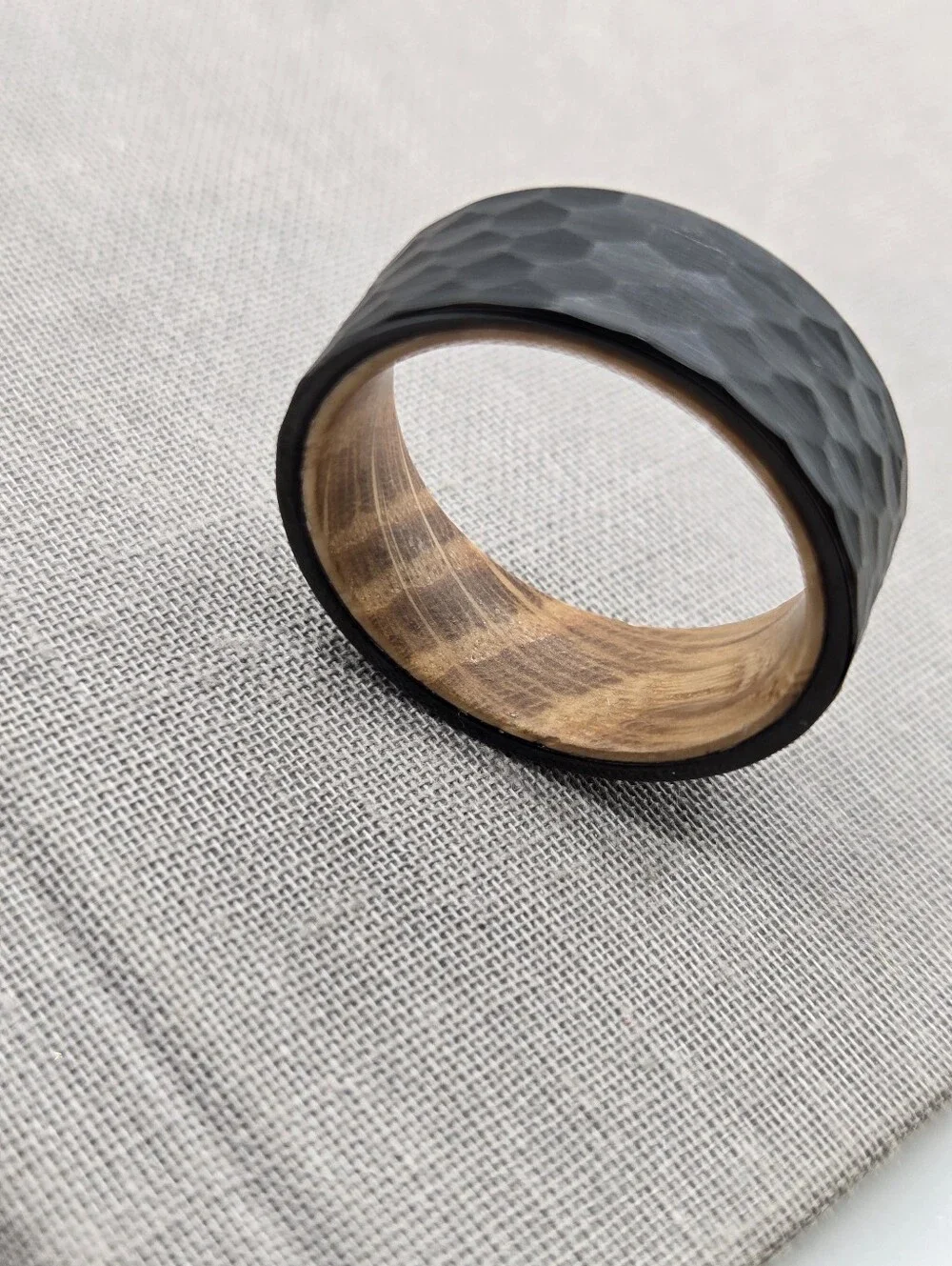 Black Tungsten Wood Inside Lining Band Ring for Men Sz9 Masculine Macho Manly 8m